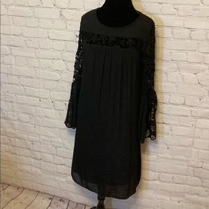 Black Shift Dress w/ Lace Bell Sleeves